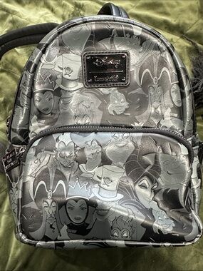 Loungefly Metallic Black & Silver Disney Villains Mini Backpack